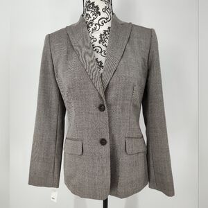 Ann Taylor Factory Women's White/Brown Print Two-Button Tailored Blazer Size 4P